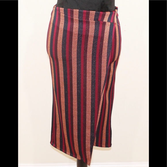 Zara Trafaluc Asymmetric Shimmer Stripe Wrap Skirt - Picture 5 of 8